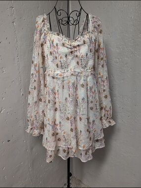 Allison + Kelly Floral Chiffon Mini Babydoll Dress Romantic Cottagecore